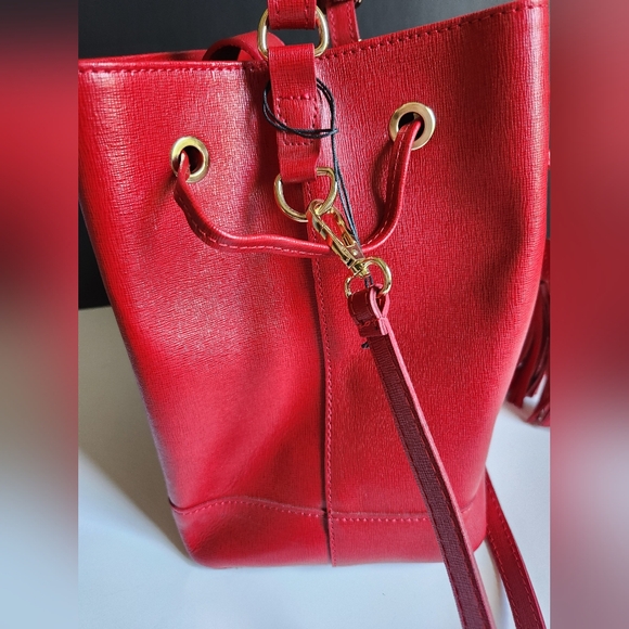 Borse in Pelle NWOT Bucket Bag Purse Red - Picture 7 of 12